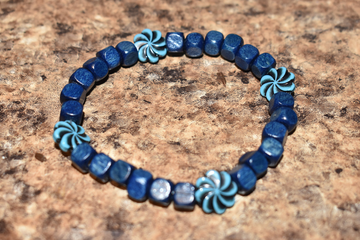 Blue Snowflake Wood Bracelet