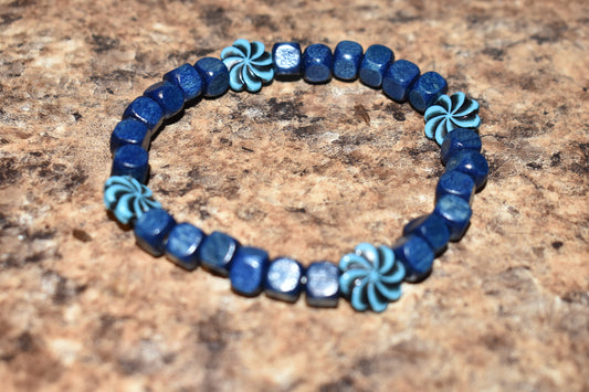 Blue Snowflake Wood Bracelet