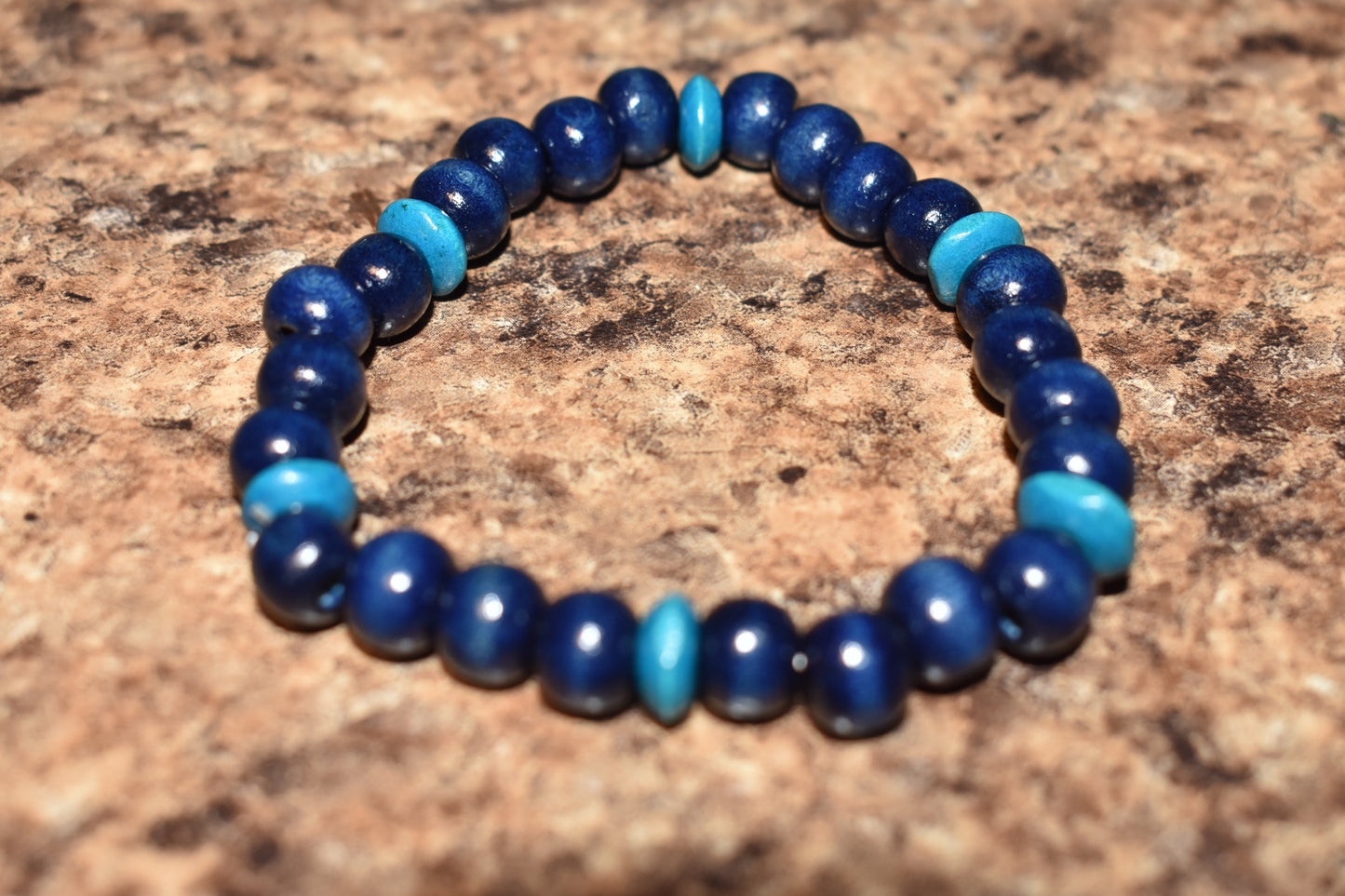 Blue and Turquoise Wood Bracelet