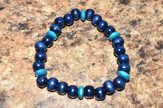 Blue and Turquoise Wood Bracelet