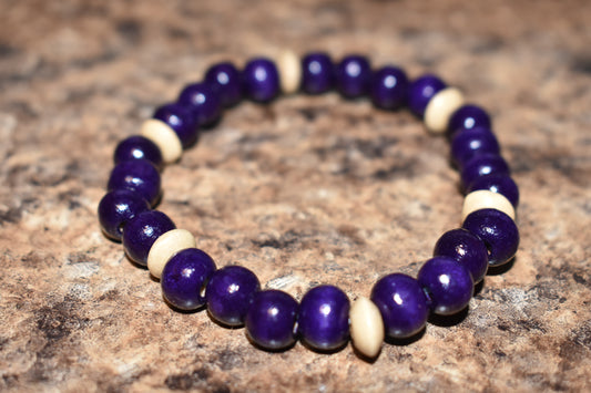 Blue and White Wood Bracelet