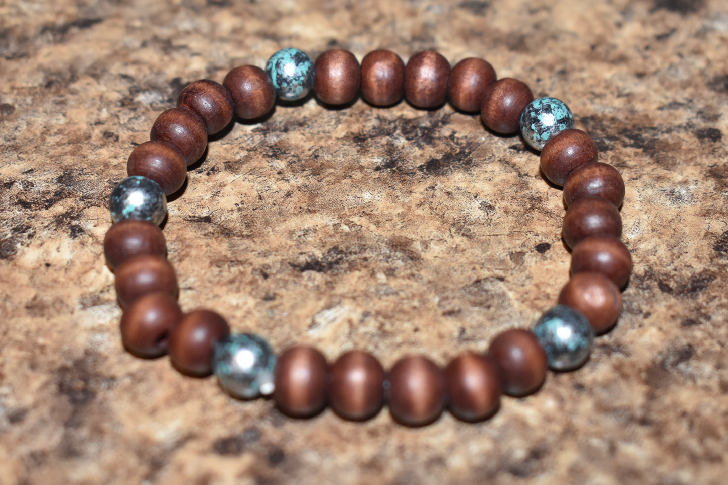 Brown and Turquoise Marble Wood Bracelet