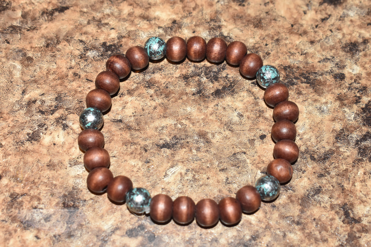 Brown and Turquoise Marble Wood Bracelet