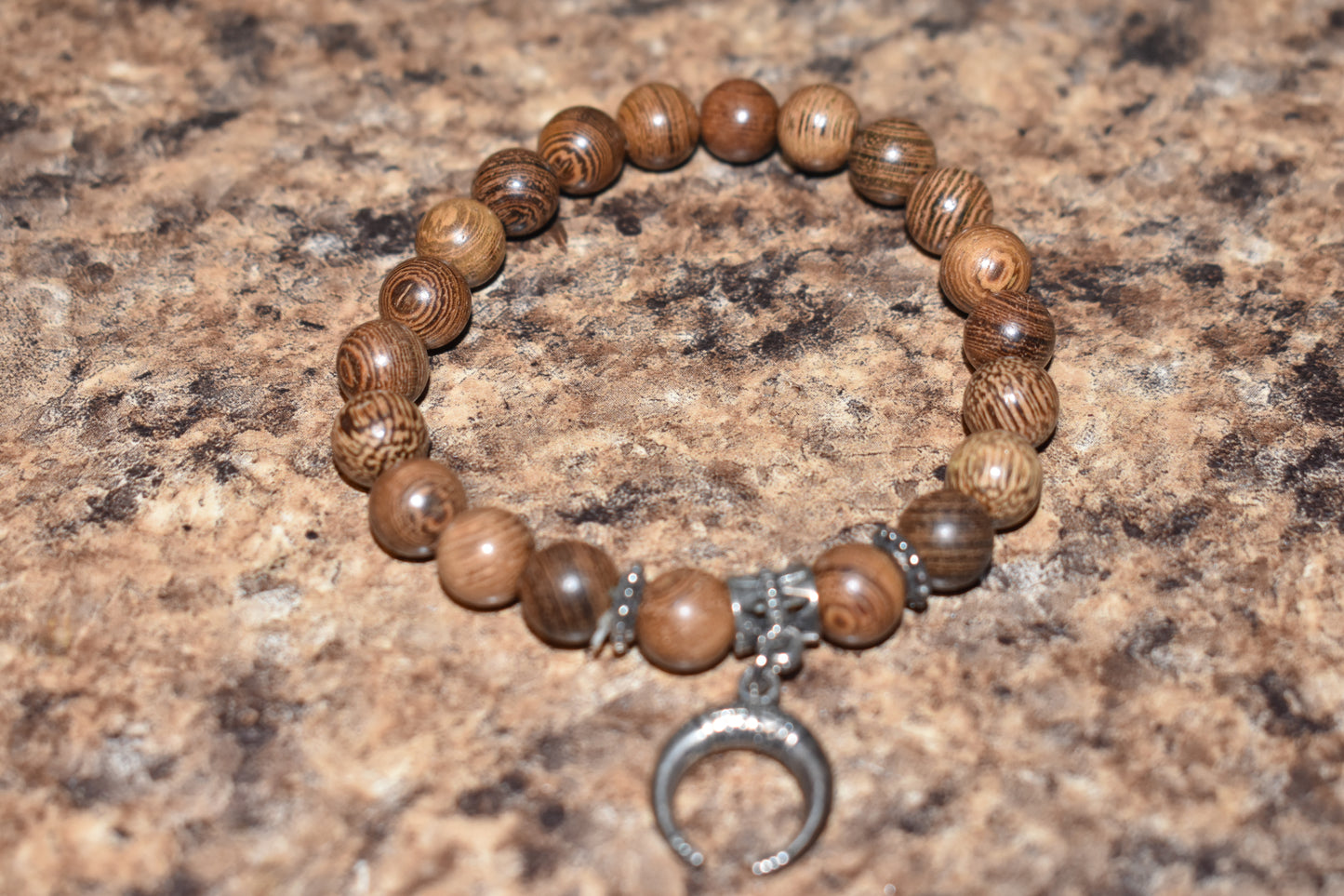 Brown Swirl Moon Wood Bracelet