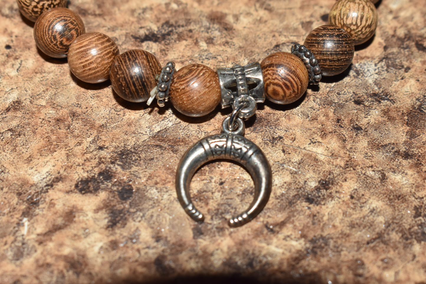 Brown Swirl Moon Wood Bracelet