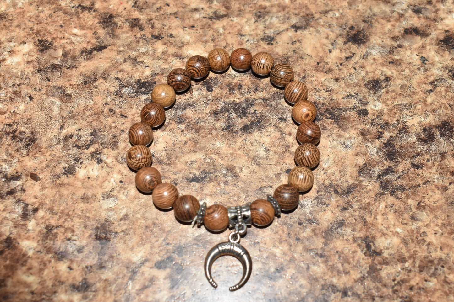 Brown Swirl Moon Wood Bracelet