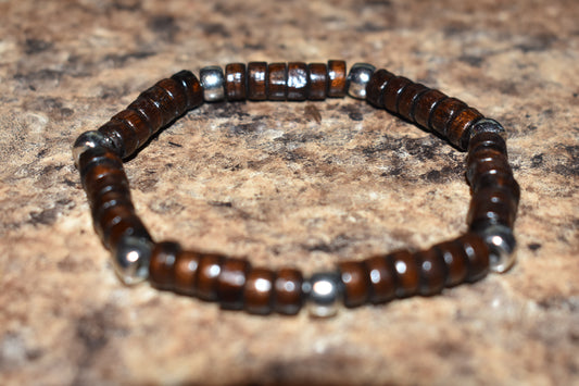 Brown and Silver Wood Bracelet