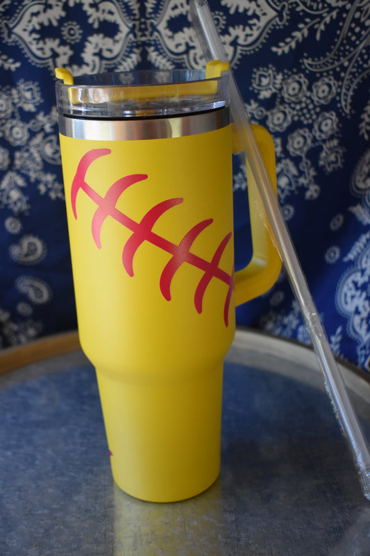 40 oz Yellow Softball Tumbler