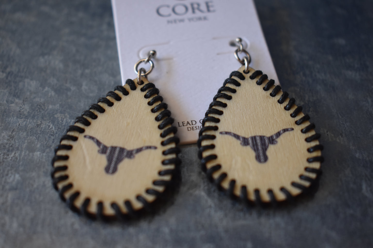 Wooden Longhorn Steer Earrings