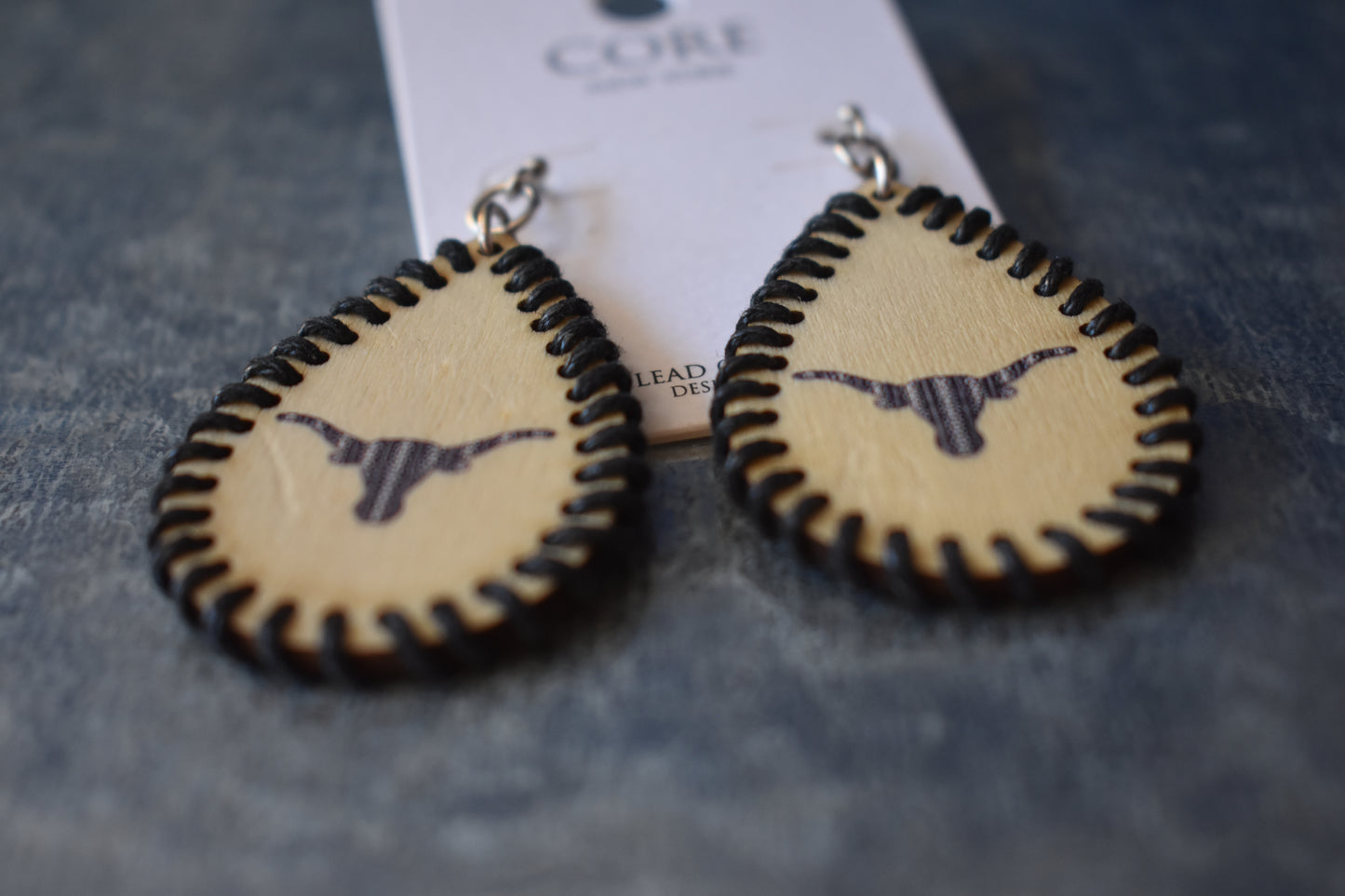 Wooden Longhorn Steer Earrings