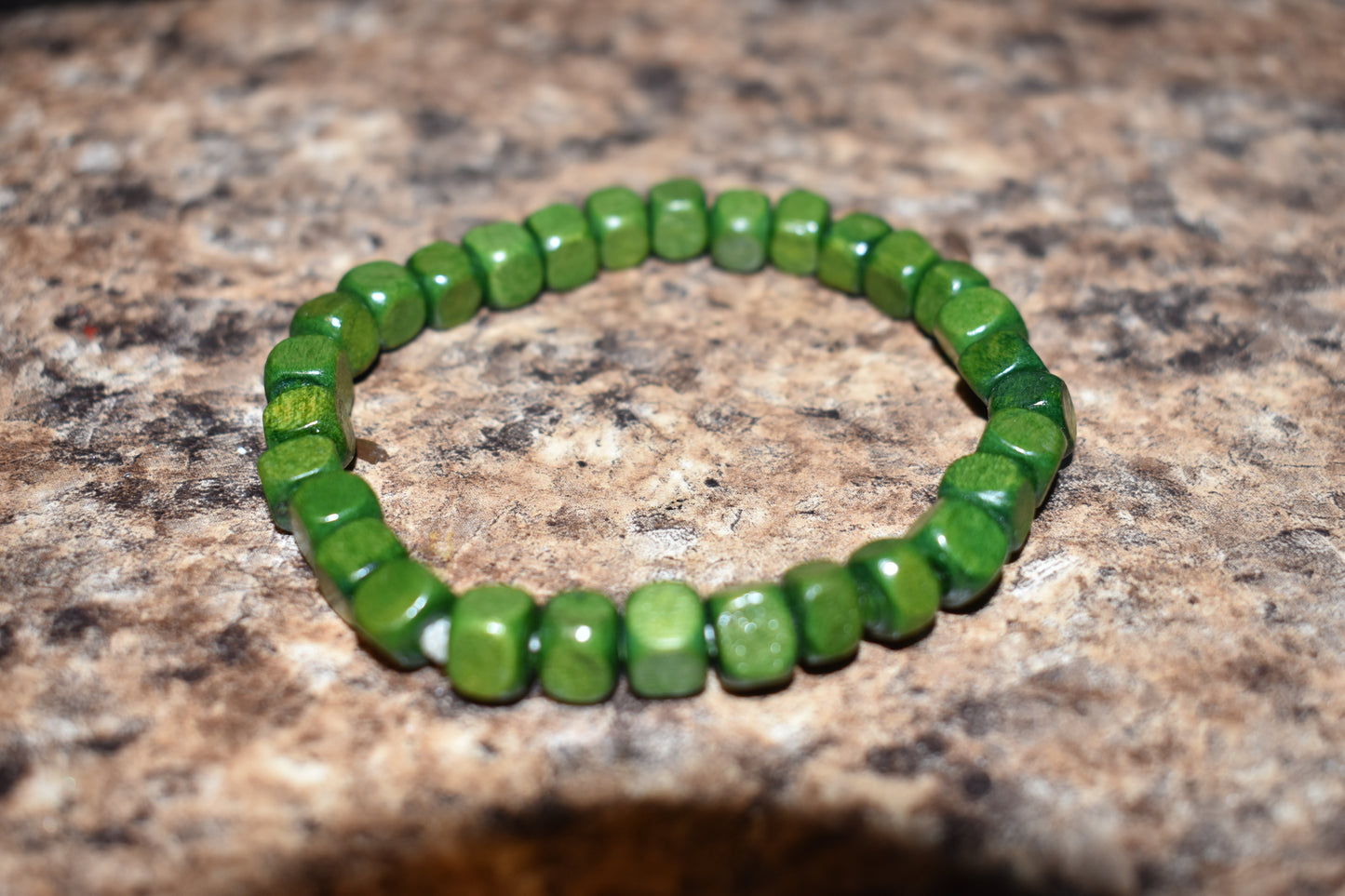 Olive Wooden Square Bead Bracelet