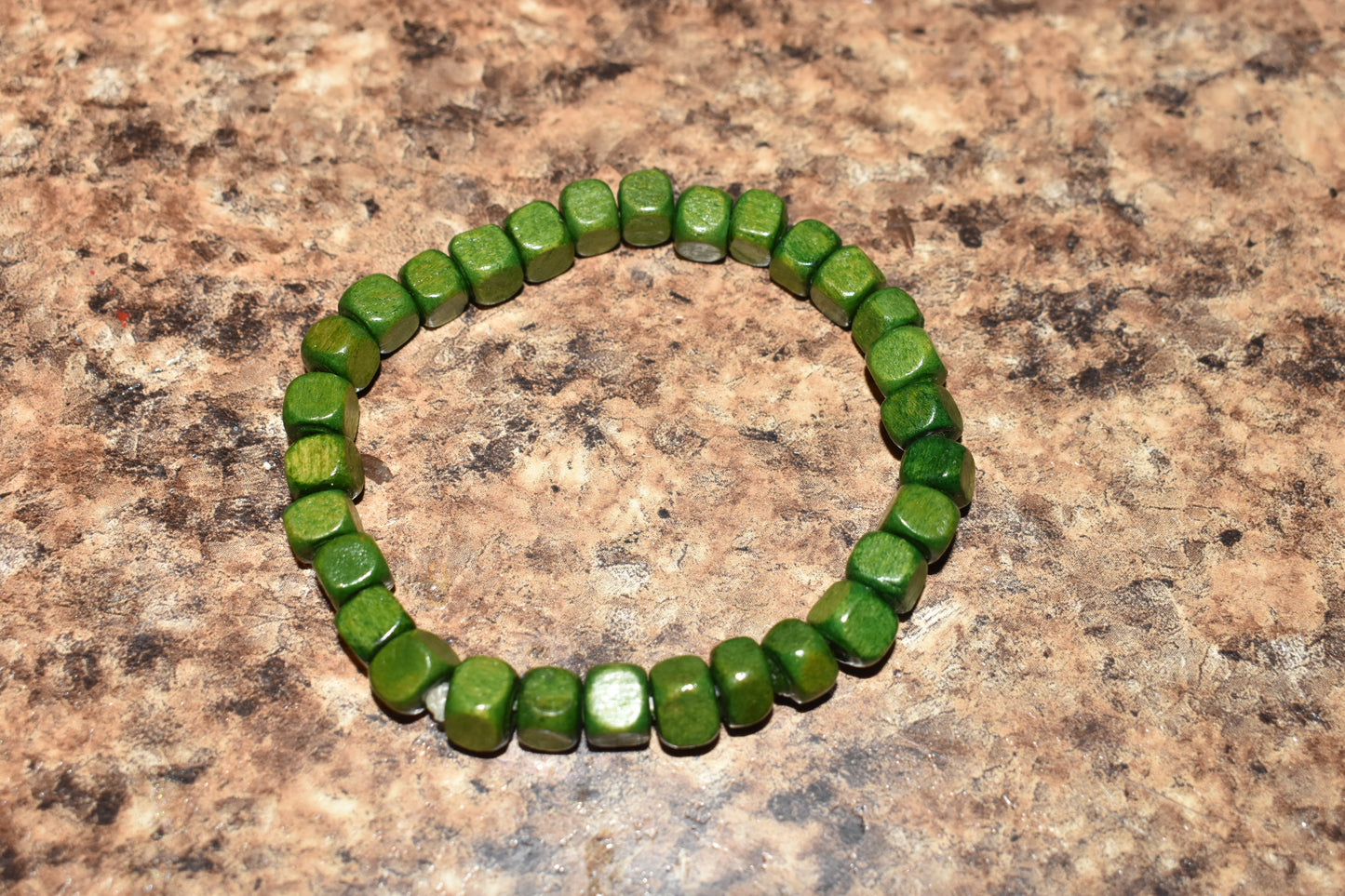 Olive Wooden Square Bead Bracelet