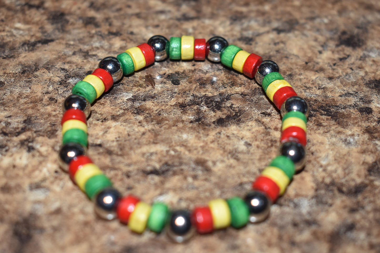 Red, Green and Yellow Wood Bracelet