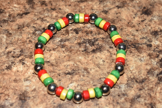 Red, Green and Yellow Wood Bracelet