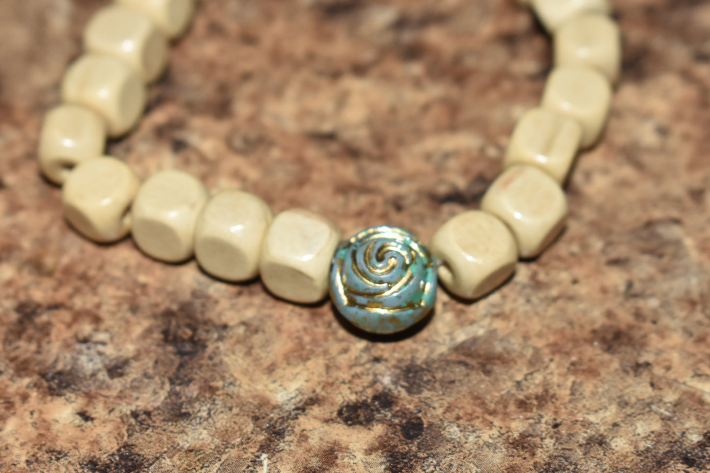 White Square Flower Wood Bracelet