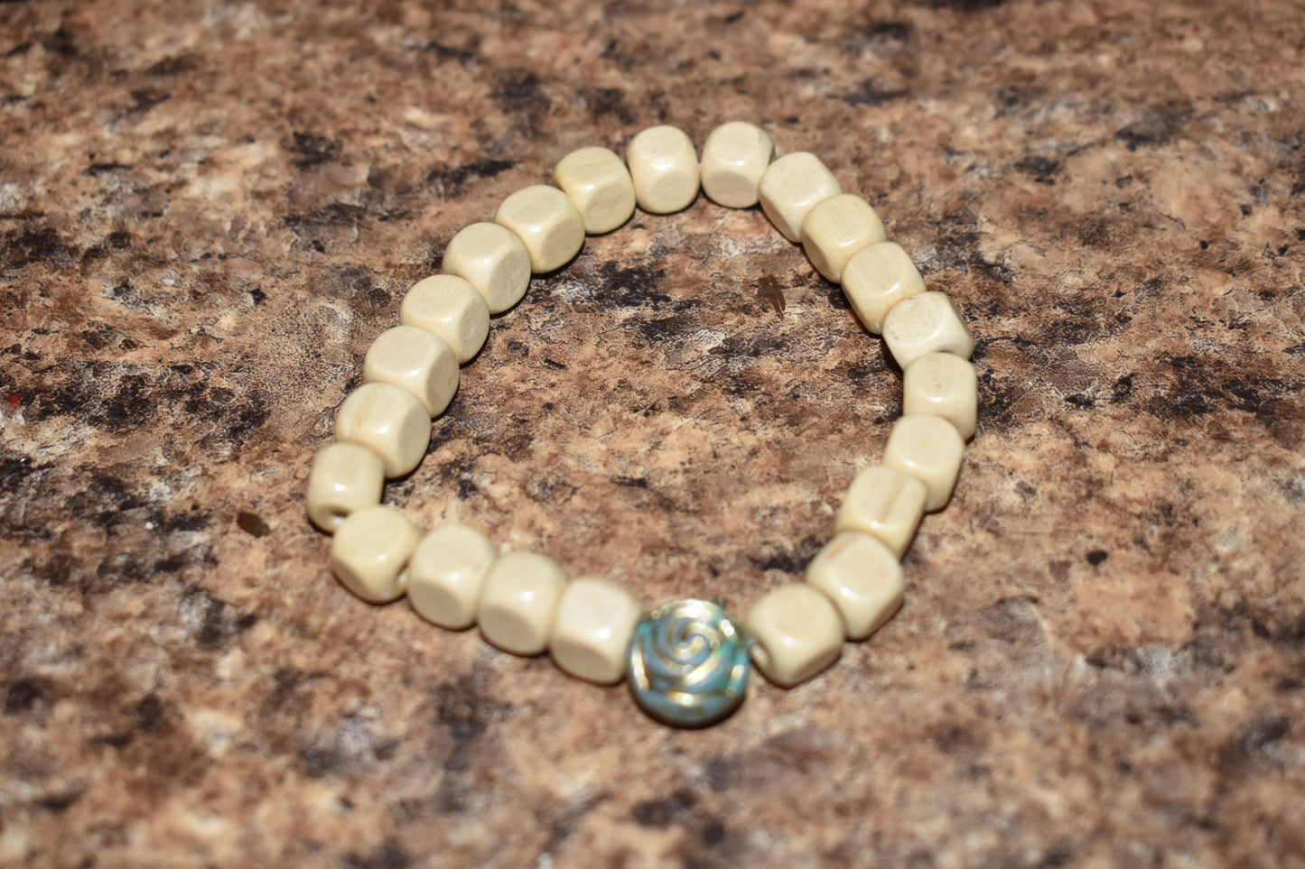 White Square Flower Wood Bracelet