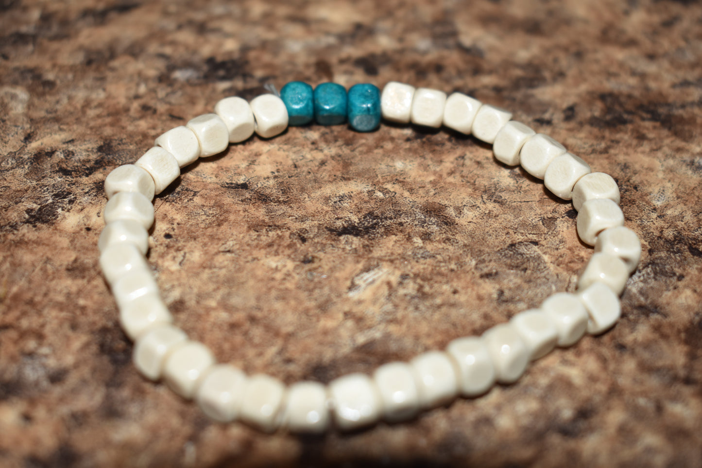 White and Turquoise Wood Bracelet