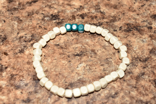 White and Turquoise Wood Bracelet