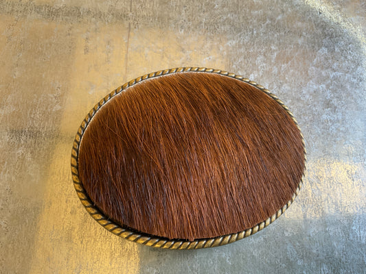 Rope Edge Brindle Hair on Hide Leather Belt Buckle