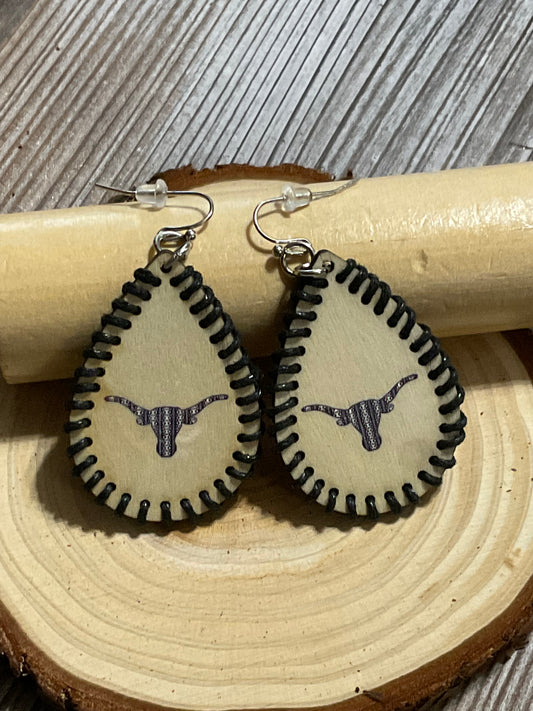 Wooden Longhorn Steer Earrings