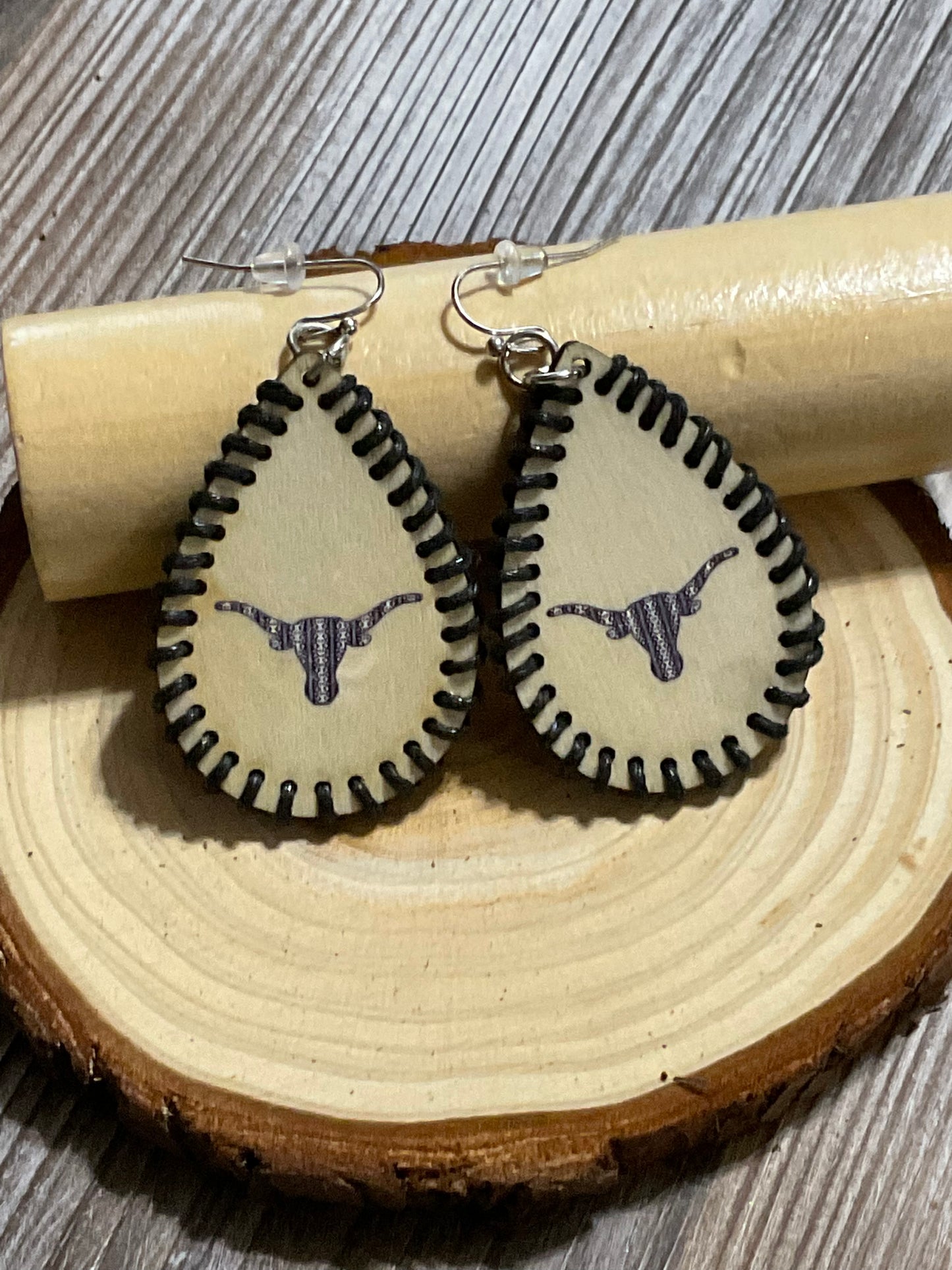 Wooden Longhorn Steer Earrings