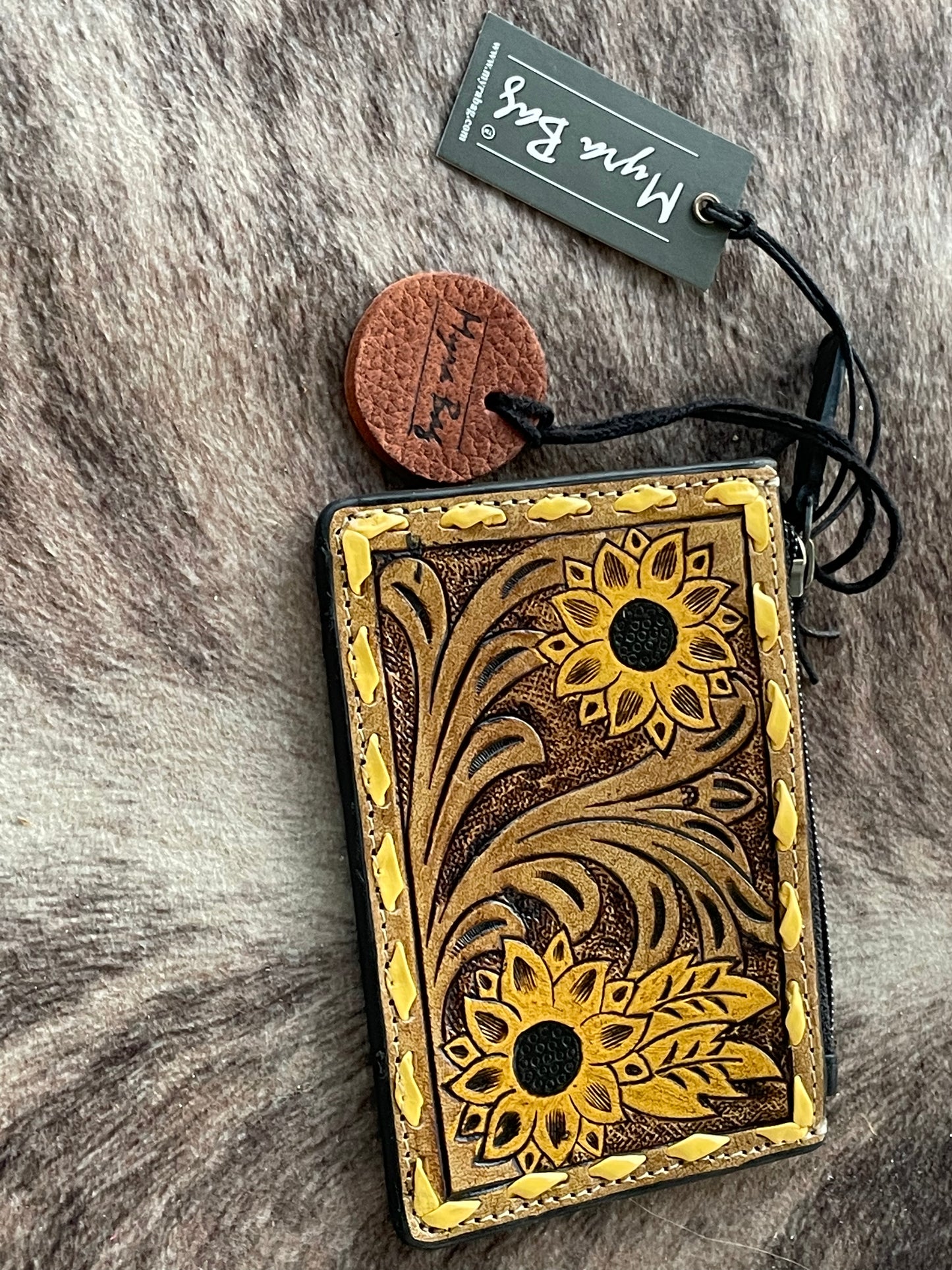 Radiant Sunflowers Hand-tooled Credit Card Holder