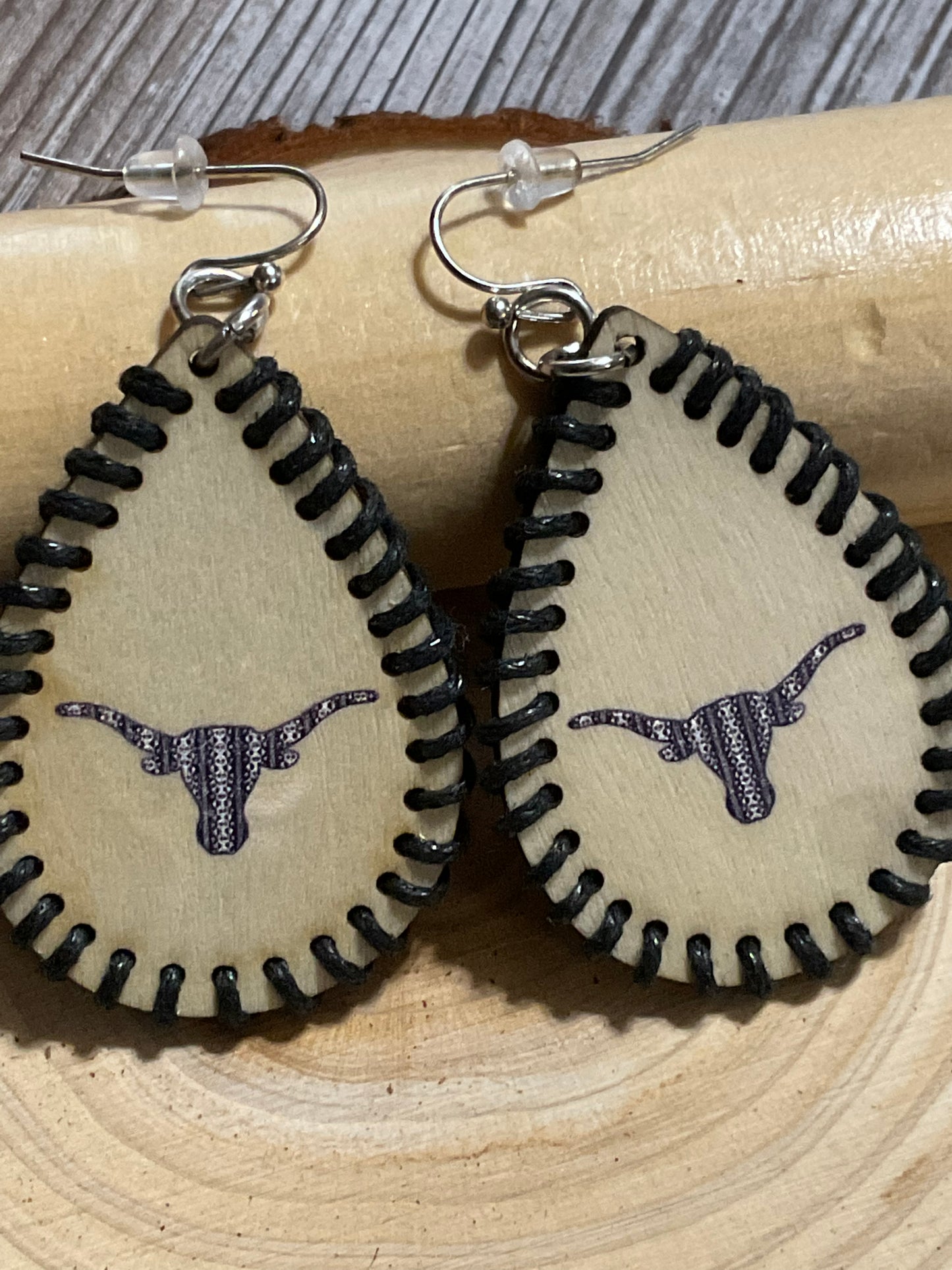 Wooden Longhorn Steer Earrings